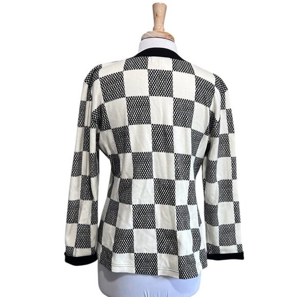 L'eau Vive Vintage Hong Kong Black Ivory Check Old Money Cardigan Toggle Sweater - Picture 5 of 6